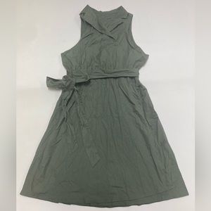 Olive Green Wrap Sleeveless Dress